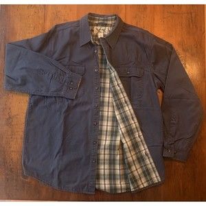 Men’s LL Bean Hurricane Flannel Lined Canvas Cotton Shirt Navy Blue Sz Large